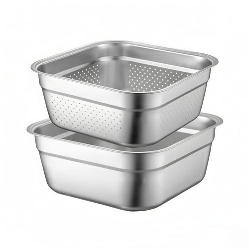 2 Pieces Nesting Basin Set Stackable Stainless Steel Basin Rolled Rim