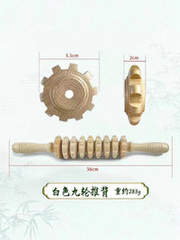 木质腹部背部按摩器材滚轮按摩棒木纹九轮健身用品实木家用按摩器