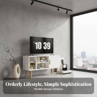 Minimalist TV Cabinet Stable Structure Small TV Console with Storage Raised Leg Design Narrow Media Cabinet for Bedroom