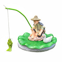 Floating Angler Figurine Pond Angler Ornament for Desktop Fountain, Garden