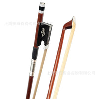 Professional Violin Bow with Green Sandalwood Stick, Pure Horsehair, Silver Winding, Ebony Frog