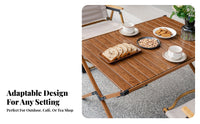 Slatted Roll-Top Table Secure Locking Mechanism Portable Dining Set for Families