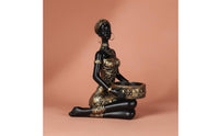 Black Woman Statue Storage Ornament Tabletop Display Tribal-Influenced Candle Holder Gilded Detail Ethnic Lady Ornament for Entryway