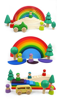 Wooden Rainbow Stacking Blocks Toy for Kids