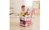Child-Sized Hippo Shopping Cart Toy Easy to Push Toy Shopping Cart with Detachable Basket Wheeled Small Hands for Toddlers, Kids, Playroom, Preschool