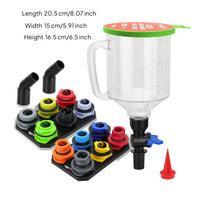 Transparent Automotive Funnel Kit Graduated Measuring Funnel with Lid Color-Coded Funnels Detachable for Workshops