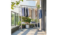 Free Standing Rolling Clothes Rack with Shelf Heavy Duty Clothes Rack with Shelf Portable Double-Tier for Balcony