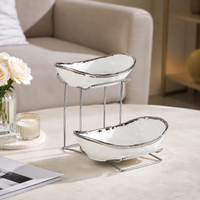 Afternoon Tea Cake Plate, 2-Tier, Ceramic, White, Hammered Pattern, For Birthday Parties