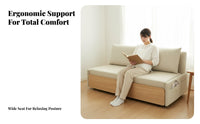 Extendable Wooden Sofa Bed Space-Saving Fold-Expandable Loveseat Bed Natural Wood Appearance Foldable for Guests, Adults