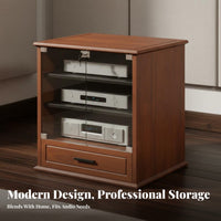 Solid Wood Amplifier Cabinet Lockable Wooden Stereo Cabinet with Lock Heavy Duty Construction AV Component Rack for Audiophiles, KTV, Conference Room