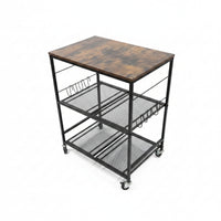 3-Tier Kitchen Cart Hanging Hooks Rolling Kitchen Cart