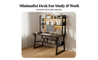 Study Table Desk with Bookshelf Computer Desk Hutch Multi-level Shelving Sturdy Steel Frame Ergonomic Workspace Suitable for Students Kids Bedroom Home Office