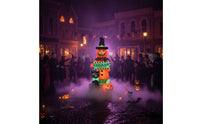 Outdoor Inflatable Pumpkin with Witch Hat Standing Display Brightly Colored Lawn Ornament Tall for Yard, Porch