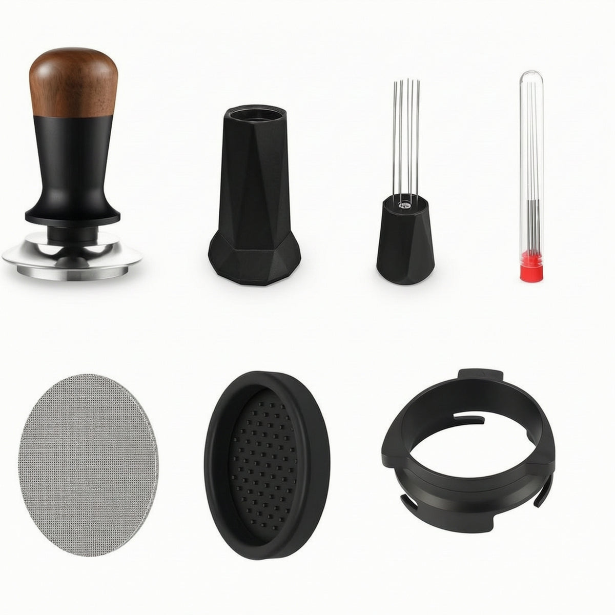 5 Pieces Espresso Pressing Set Weighted Espresso Tamper Walnut Accessory for Baristas