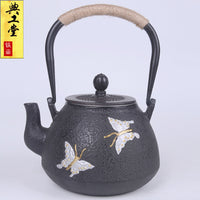 典工堂铁壶仿日本南部铸铁壶双铁牡丹双蝶生铁壶 烧水壶 茶具茶壶