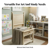 Multifunctional Art Student Desk with Drawer Integrated Design Drawing Table Stool Combo Multi-Purpose All-in-Single Art Station Space-Saving for Beginners, Hobbyists, Designers, School, Study Room, Workshop, Home Office