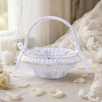 Flower Girl Basket Lace Border White Flower Basket Pleated Design