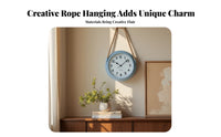 Silent Movement Round Metal Clock Retro Design Rope Hanging Wall Clock Battery Operated for Homeowners, Adults, Living Room, Bedroom, Office