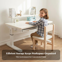 Children's Study Desk and Chair Set Extra Thick Desktop Solid Wood Writing Table Stable Structure Ergonomic Adjustable Construction Suitable for Students Learning at Home