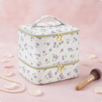 Double-Layer Makeup Bag Full-Zip Cosmetic Organizer Top of the Bag Handle Large Cosmetic Organizer