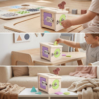 Natural Wooden Shape Sorter with Locks Educational Child-Centered Busy Box Interactive Wooden Shape Sorter Sturdy for Toddlers