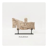 Horse Ornament with Metal Stand Vintage Horse Sculpture Timeworn Aesthetic Figurine for Living Room, Bookshelf