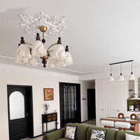 French Vintage Style Chandelier with Wood Accents for Dining Room