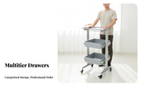 Multiple Drawers Multi-Drawer Salon Mobile Organizer Push Handle 2-Drawer Rolling Tool Mobile Organizer 360° Swivel Wheels Workstation Trolley Heavy-Duty for Hair Stylists, Beauty Professionals, Spa Technicians, Barbershop