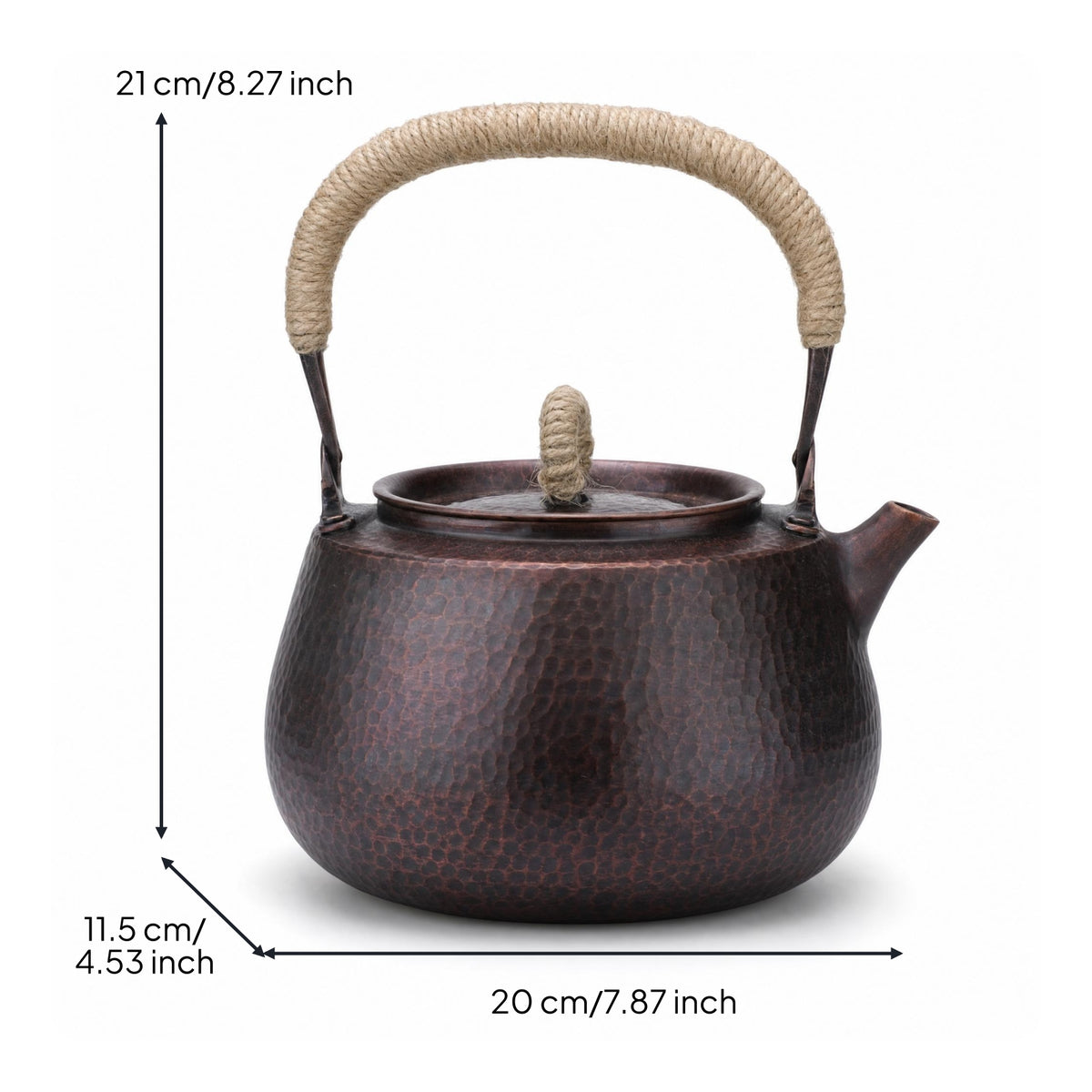 Hammered Copper Kettle Heat Resistant Tea Kettle with Cord Wrapped Handle Handcrafted Cooktop Top Teapot