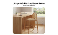 Woven Seat High Stool Wabi-Sabi Aesthetic Bar Chair Sturdy Wood Frame With Backrest for Interior Decorators, Kitchen Island