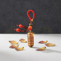 Gold-Tone Lacquered Brass Charm Bead-Like Cylindrical Charm Chinese-Character Style Text Brass Charm