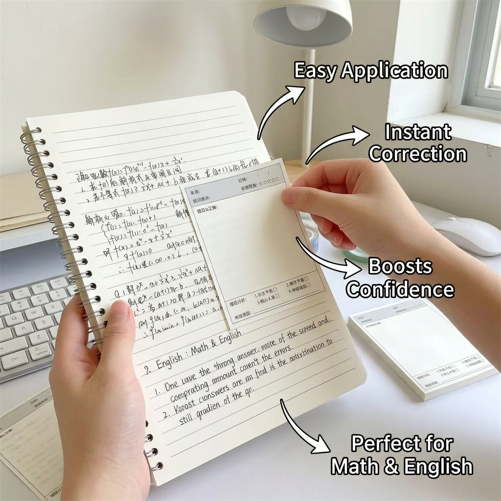 Correction Sticky Notes for Teenagers Homework, Repositionable Error for Math Problems and English Subjects, 50 Sheets Per Pad