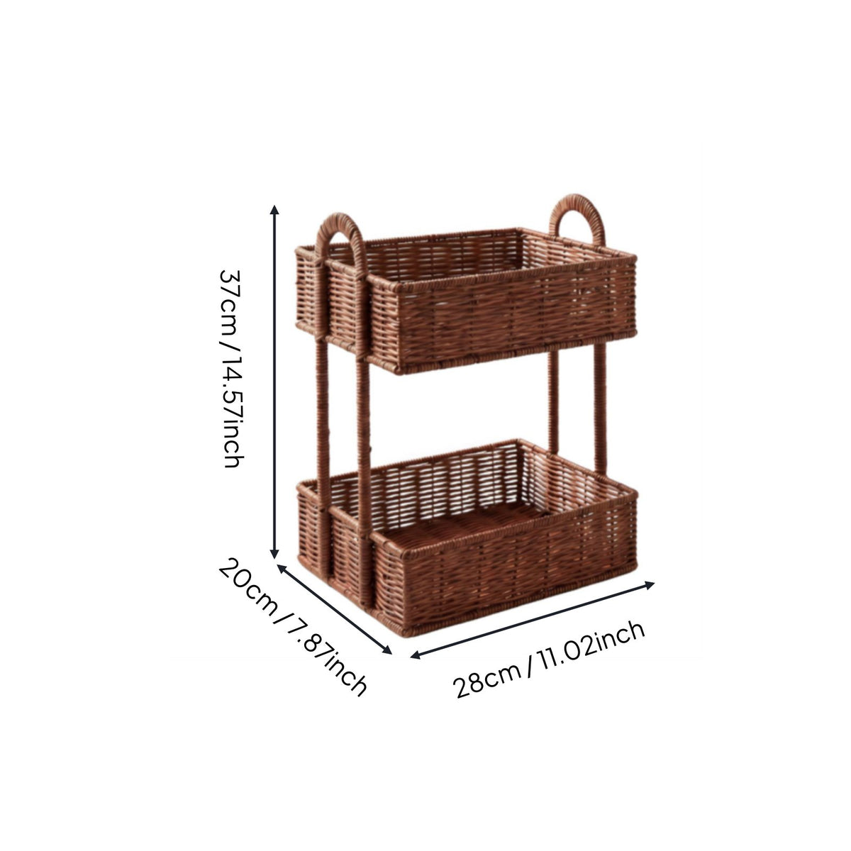 Rattan Basket Shelf Waterproof 2 Tier Washroom Storage Basket Easy to Clean Storage Rack for Kitchen
