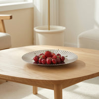 Striped Plate with Fluted Stripes Round Fruit Plate Shallow Dish Silver for Dining Table