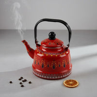 Enamel Stovetop Kettle Easy to Clean Vintage Dome Shaped Water Kettle Patterned Enamel Teapot