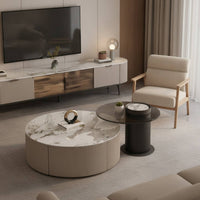 2 Pieces Round Coffee Table Modern Coffee Table Set Minimalist Nesting Tables for Living Room, Lounge