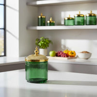 Ribbed Plastic Food Jar Set Transparent Body for Countertop Display, Living Room