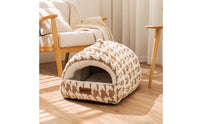 Semi-Enclosed Hooded Pet Bed Soft-Textured Cave Pet Bed Cushioned Dog House Portable for Cats, Small Dogs, Young Dogs, Indoor, Living Room