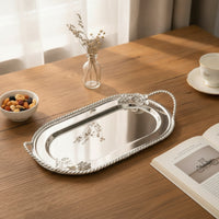 Decorative Tray with Rope Border Silver-Toned Serving Platter Easy to Clean