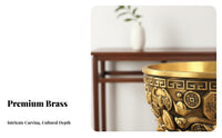 Traditional Classic Design Brass Treasure Basin Fine Workmanship Brass Wealth Bowl Ideal Gift Wealth Currency Bowl Handmade Craft for Collectors, Business Owners, Homeowners, Living Room, Entrance Hall, Office, Study