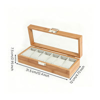 Wood-Grain Watch Box with Glass Lid Wooden Watch Box with Window Multi-Slot Storage Holder Dust-Resistant for Collectors, Dresser, Vanity