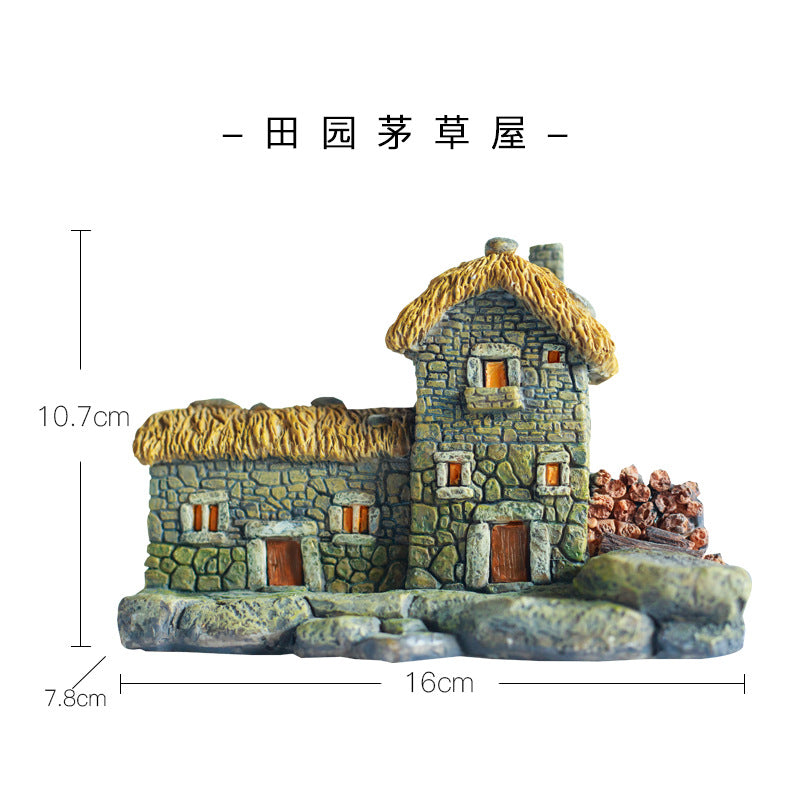 Rural Resin Craft Succulent Planter with Thatched Cottage and Light