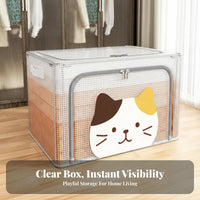 Foldable textile Box Portable Handles Stackable viewing paneled Container for Dorm Room