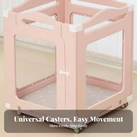 Easy to Clean Transparent Wheeled Fence Movable on Wheels Modular Panel Pen Sturdy and Stable Pet Playpen Polished Burr-Smooth Finish for Puppy Owners, Indoors, Living Room, Bedroom, Whelping