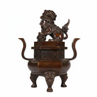 Lion Lid Incense Burner Curved Side Handles Ornamental Copper Incense Burner