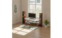 Modern Miniature Home Theater Contemporary Dollhouse TV Stand with Speakers Compact Miniature Television Set True-to-Life for Hobbyists