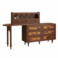 Extendable Dressing Table with Side Cabinet Vintage design Makeup Desk Integrated Storage Large Round Mirror for Walk-in Closet
