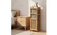 Tilt Out Laundry Hamper Narrow Storage Cabinet Compact Freestanding Shelf with Drawers for Bedroom