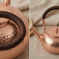 Hammered Copper Tea Kettle Polished Teapot with Wrapped Handle Handmade Look