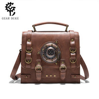 GEARDUKE Women's Vintage Industrial Backpack with Embossed PU, Medium Size